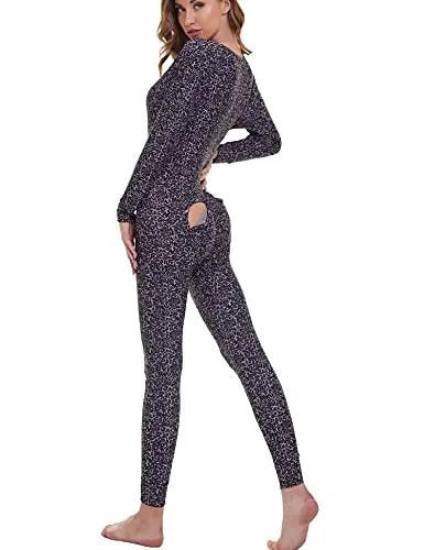Sexy Deep V Neck Cooling Butt Flap Pajamas Onesie Long Sleeve