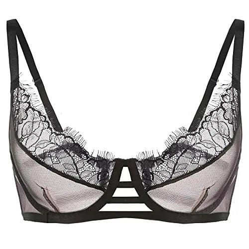 Women's 3/4 Cup Unlined Underwire sexy Lace Floral Plunge Bra