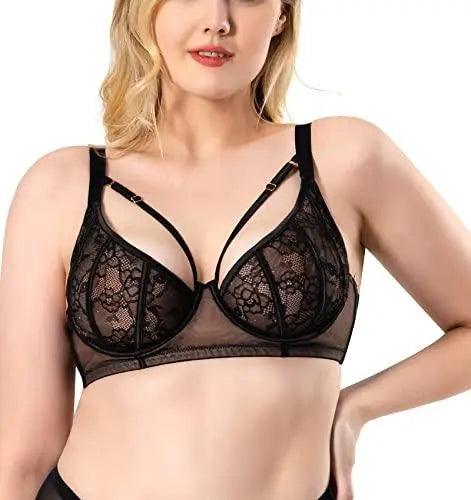  Womens Full Coverage Floral Lace Underwired Bra Plus Size  Non Padded Comfort Bra 40J Black