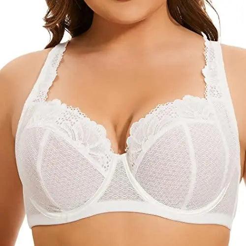 Nude Padded Plunge Bra Front Closure Underwire Lace Lingerie