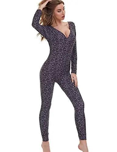 Drop Seat Pajamas - Sexy Deep V Neck Cooling Butt Flap Pajamas Onesie Long Sleeve - AngAbRiel Best Lingerie Shop Online