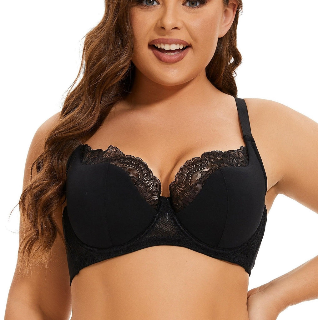 Womens Plus Size Underwire Lace Lifting Bra for Heavy Breast