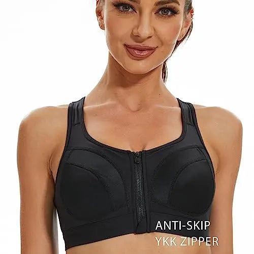 Wirefree Adjustable Straps women's Zip Front Sports Bra