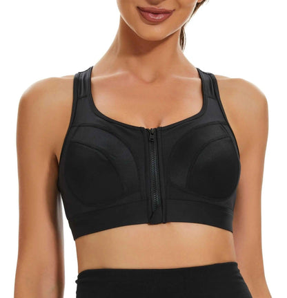 Wirefree adjustable straps women's zip front sports bra