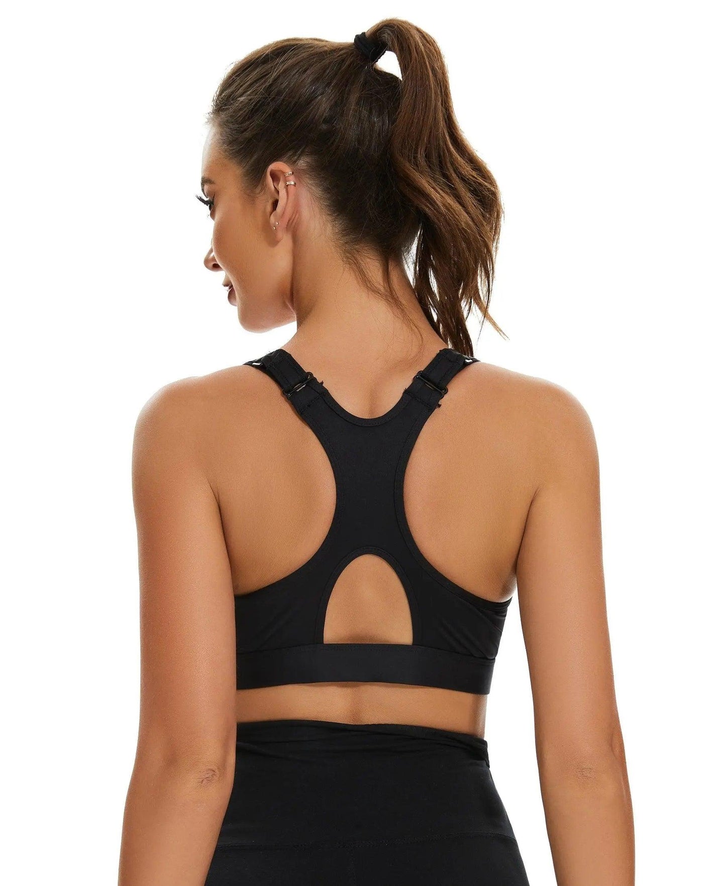 Wirefree adjustable straps women's zip front sports bra