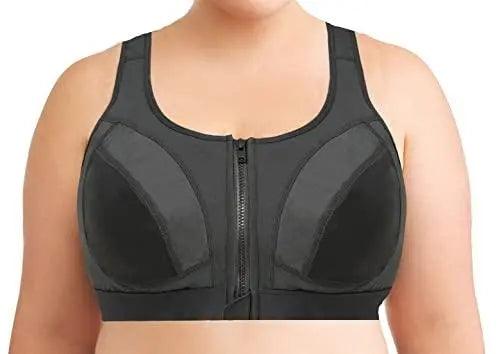 Women High Impact Sports Bra Plus Size Zip Front Closure Padded Adjustable  Strap
