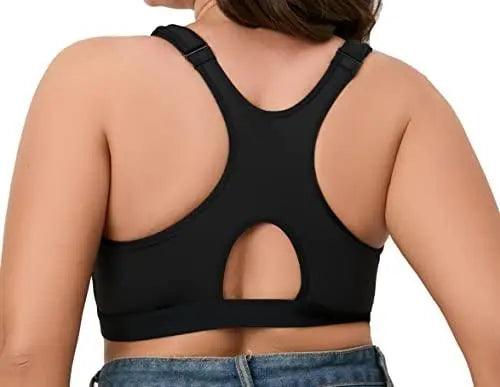Wirefree Adjustable straps women's zip front sports bra
