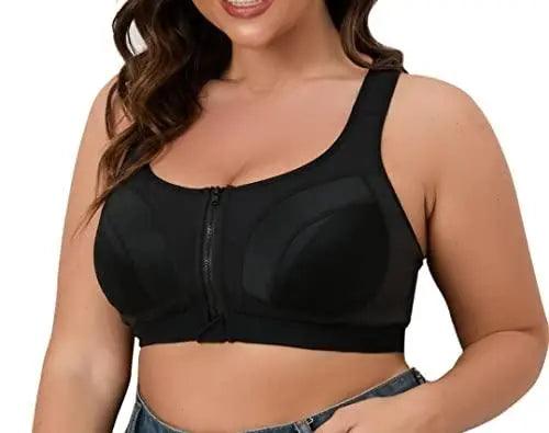 Wirefree adjustable straps women's zip front sports bra