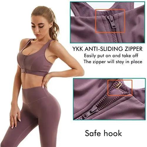 Zipper Adjustable Sports Bra For Women, High Impact Zip Front