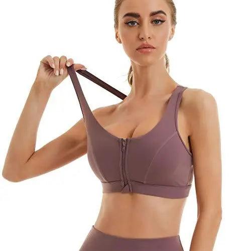 Women's High Impact Zipper Front Non-padded Wire Free Sports Bra