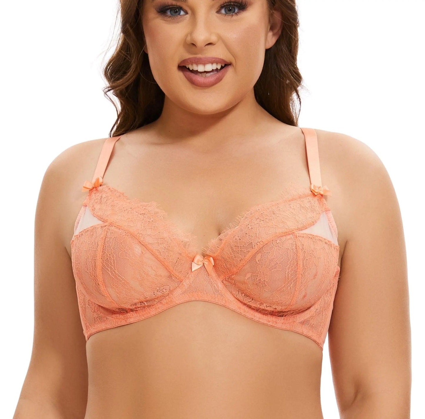 Women's 3/4 Cup Eyelash Plus Size Lace Underwired Bra