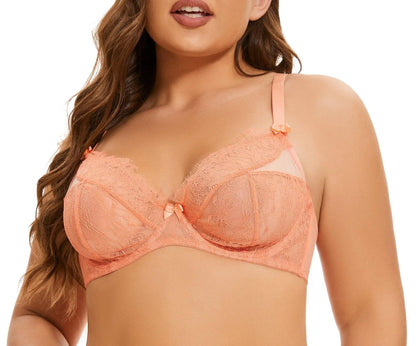 Women's 3/4 Cup Eyelash Plus Size Lace Underwired Bra