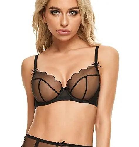 Women's 3/4 Cup Lace Unlined Underwire Sheer Mesh Bra