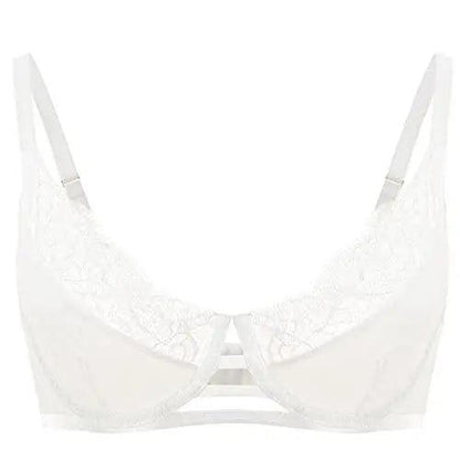 Women's 3/4 Cup Unlined Underwire Lace Floral Plunge Bra