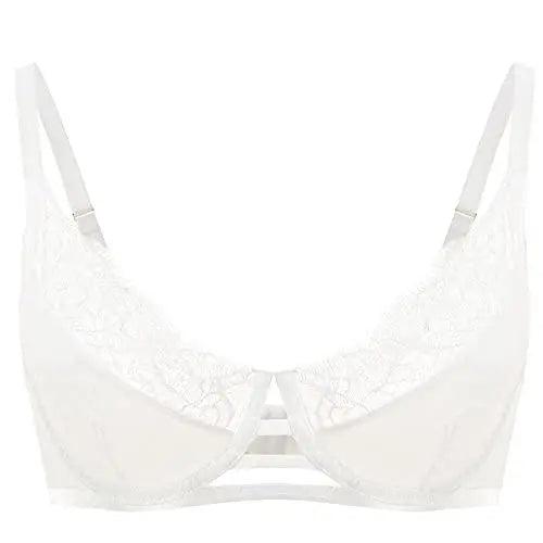 Women's 3/4 Cup Unlined Underwire Lace Floral Plunge Bra