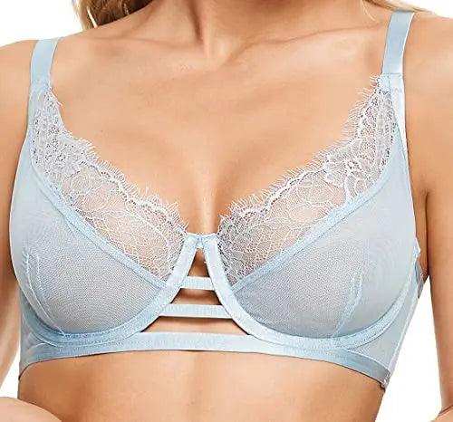 Womens Lace Plus Size Bra Comfy Sexy Lace Unlined 3/4 Cup Bra for