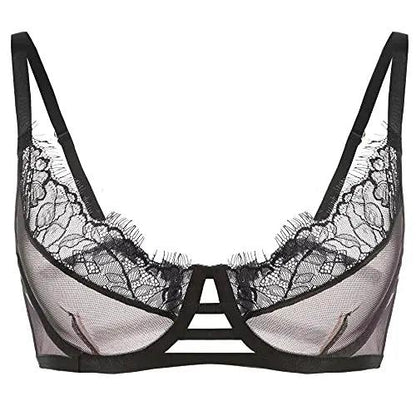 Women's 3/4 Cup Unlined Underwire sexy Lace Floral Plunge Bra