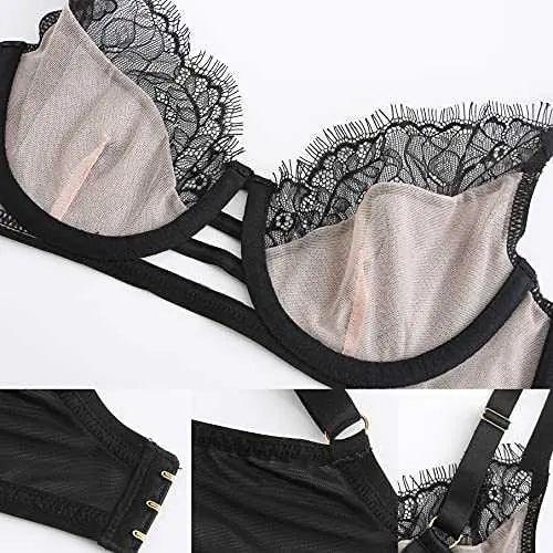 Women's 3/4 Cup Unlined Underwire sexy Lace Floral Plunge Bra