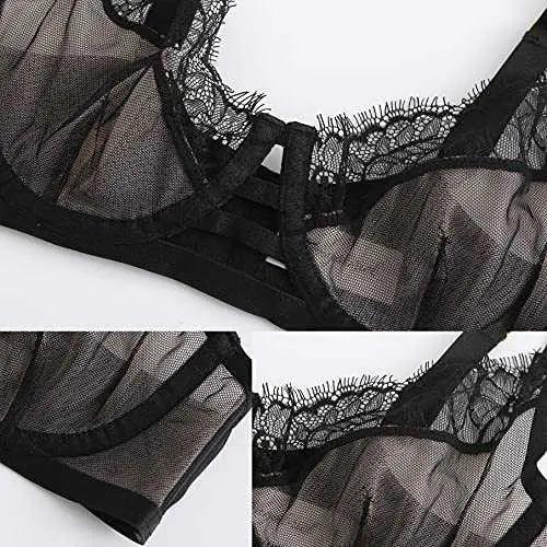 Mesh Sheer Lingerie Set for Women Sexy Lace Bra and Algeria