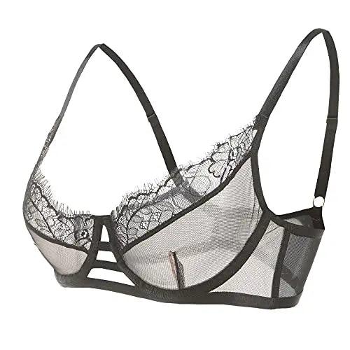 Women's 3/4 Cup Unlined Underwire sexy Lace Floral Plunge Bra