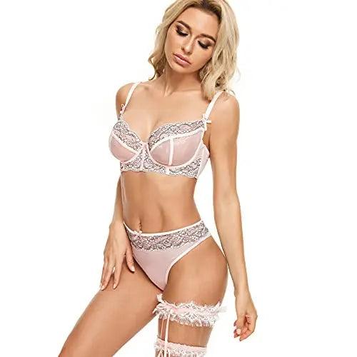 Women's 3/4 Cup Unlined Underwire sexy Lace Floral Plunge Bra