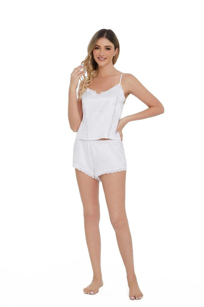 Women's Adjustable Straps Pajama Set with Lace Trim Short