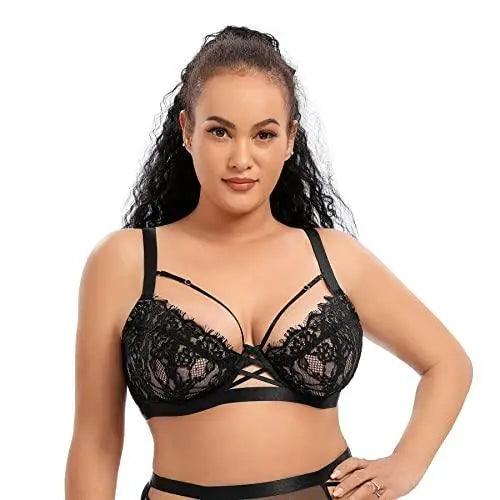 Women's Eyelash Plus Size Lace Underwire Unlined Bra