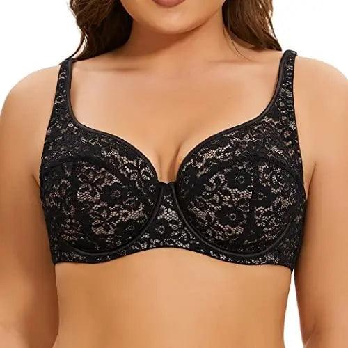 Women's Eyelash Plus Size Underwire Unlined Lace Bra for Heavy Breast