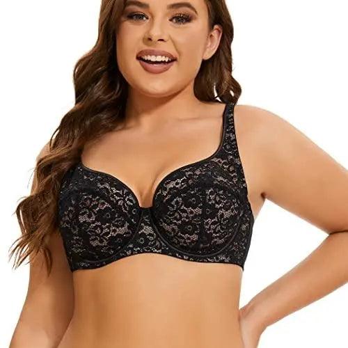 Women's Eyelash Plus Size Underwire Unlined Lace Bra for Heavy Breast