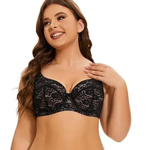 Women's Eyelash Plus Size Underwire Unlined Lace Bra for Heavy Breast