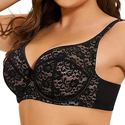 Women's Eyelash Plus Size Underwire Unlined Lace Bra for Heavy Breast