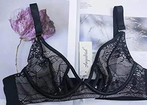 Women's Fuller Bust Strappy Floral Sheer Mesh Lace Bra