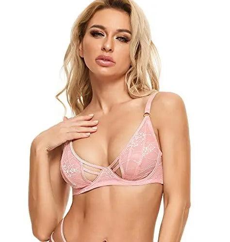 Women's Fuller Bust Strappy Floral Sheer Mesh Lace Bra