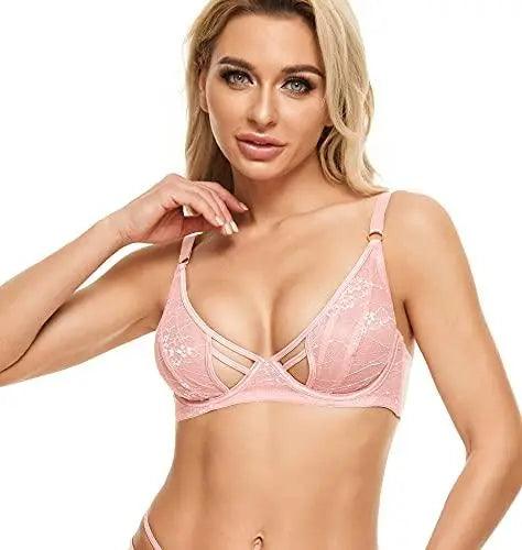 Women's Fuller Bust Strappy Floral Sheer Mesh Lace Bra