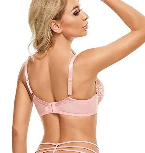 ANGABRIEL Women's 3/4 Cup Strappy Floral Lace Bra Sheer Mesh Plunge Bra  Non-Padded Unlined See Through Bra : : Clothing, Shoes &  Accessories