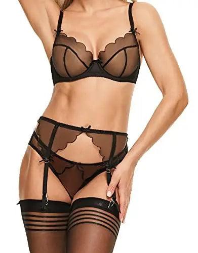 Women's Mesh Lace Garter Belt High Waist with 4 Strap Metal Clip(Garter Belt Sold Only)