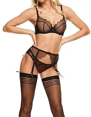 Women's Mesh Lace Garter Belt High Waist with 4 Strap Metal Clip(Garter Belt Sold Only)