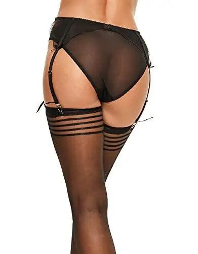 Women's Mesh Lace Garter Belt High Waist with 4 Strap Metal Clip(Garter Belt Sold Only)