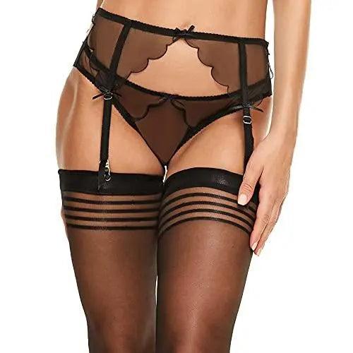 Women's Mesh Lace Garter Belt High Waist with 4 Strap Metal Clip(Garter Belt Sold Only)