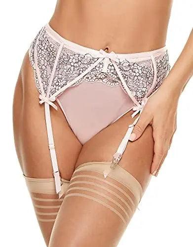 Women's Mesh Lace Garter Belt High Waist with 4 Strap Metal Clip(Garter Belt Sold Only)