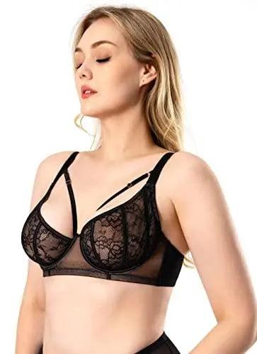 Women's Minimizer Plus Size Lace Underwire Plunge 3/4 Cup Bra