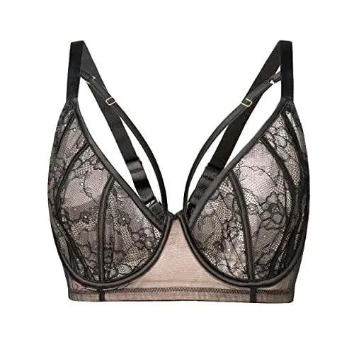Women Sexy Underwear Brand Lace Minimizer Padded Lace Sheer Push Up Bra 34  Cup 