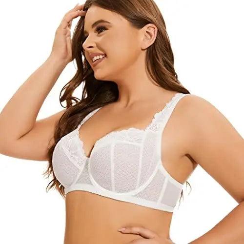 Womens Plus Size Full Coverage Underwire Unlined Minimizer Lace Bra White  36G