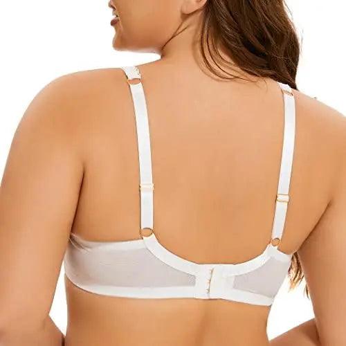 Womens Plus Size Full Coverage Underwire Unlined Minimizer Lace Bra White  44G