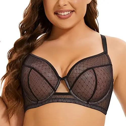 Women's sexy plus size see-through underwire bra for big bust