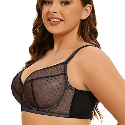 ANGABRIEL Sheer Mesh Bra for Women Black Fishnet Panelled Balconette Bra  Undwired Unlined Lace Bra (US, Cup Band, B, 32, Black-2083) at   Women's Clothing store
