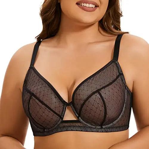 Women's sexy plus size see-through underwire bra for big bust