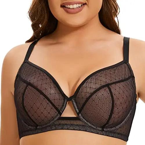 Women's sexy plus size see-through underwire bra for big bust