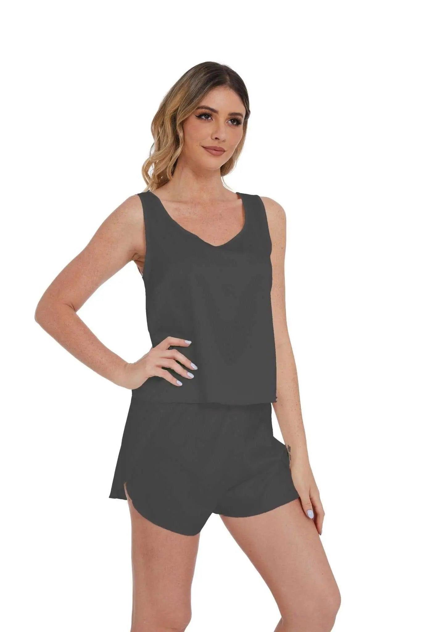 Women's ultra-soft pajama set U-neck top and shorts