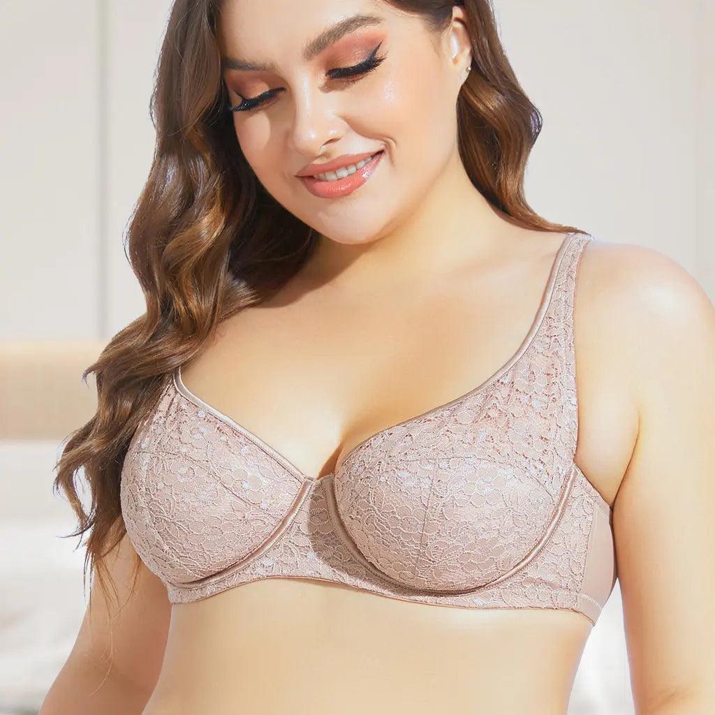 Womens Plus Size Underwire Lace Lifting Bra for Heavy Breast